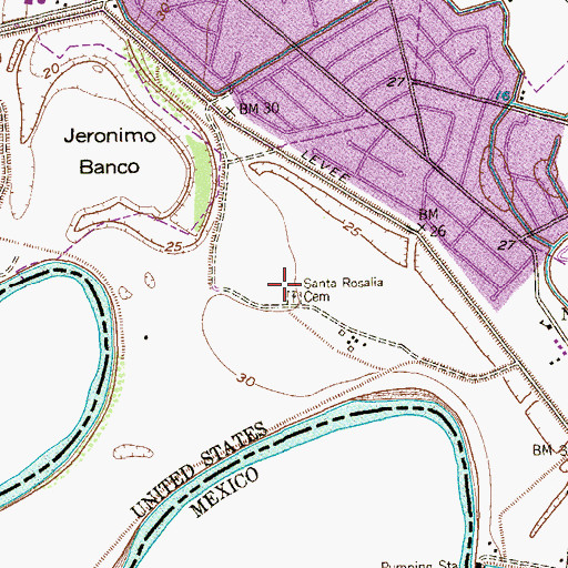 Topographic Map of Santa Rosalia Cemetery, TX