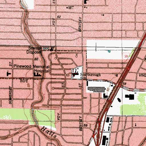 Topographic Map of Scarborough School, TX