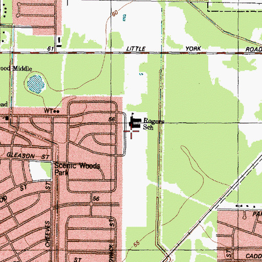 Topographic Map of Scenic Woods School, TX