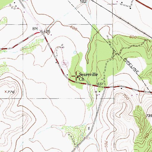 Topographic Map of Searsville Church, TX