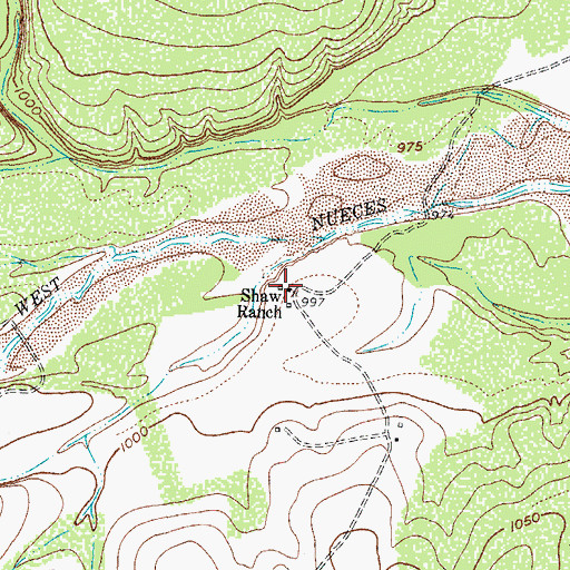 Topographic Map of Shaw Ranch, TX