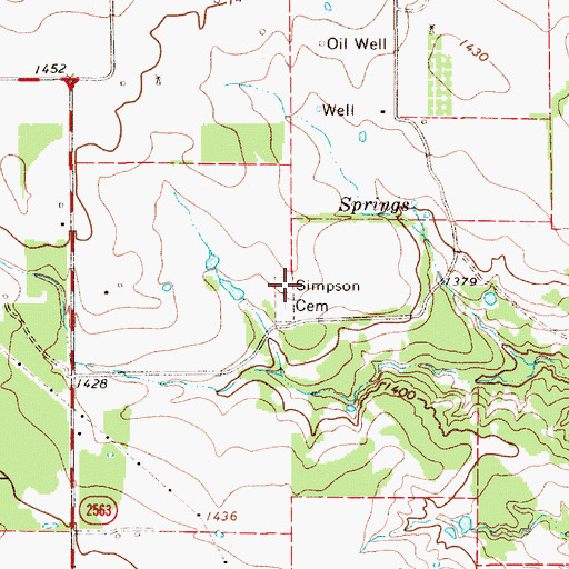 Topographic Map of Simpson Cemetery, TX