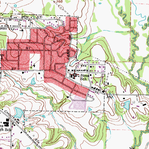 Topographic Map of Sims School, TX