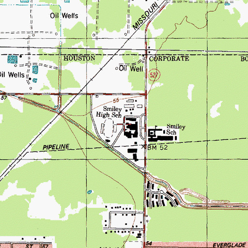 Topographic Map of Smiley High School, TX