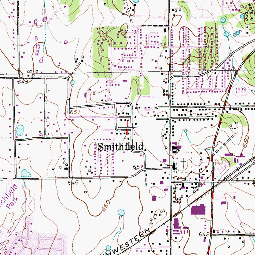Topographic Map of Smithfield, TX