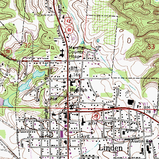 Topographic Map of Linden Grammer School (historical), AL