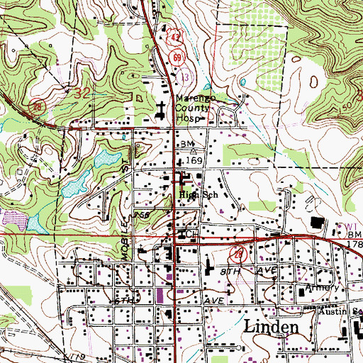 Topographic Map of Linden High School, AL