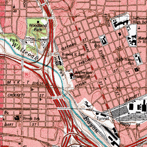 Topographic Map of Southern Pacific Hospital, TX