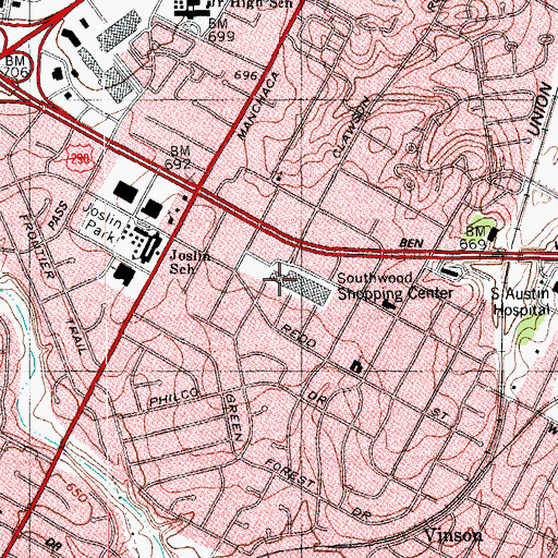 Topographic Map of Southwood Shopping Center, TX