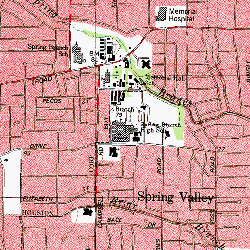 Topographic Map of Spring Branch High School, TX