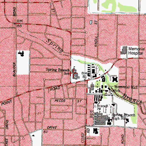 Topographic Map of Spring Branch School, TX