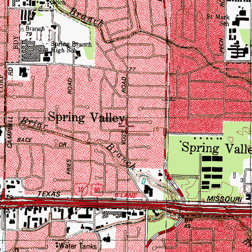Topographic Map of Spring Valley, TX