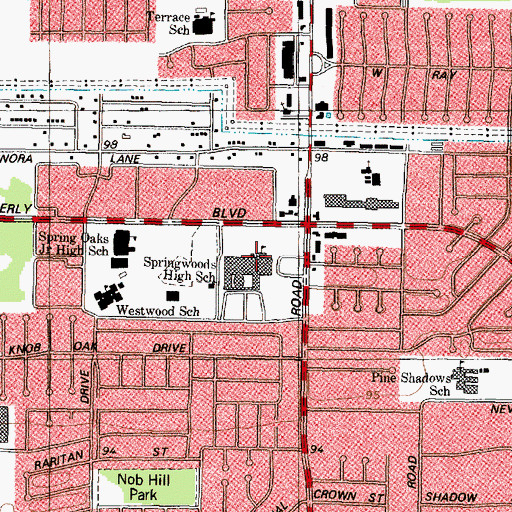 Topographic Map of Spring Woods High School, TX