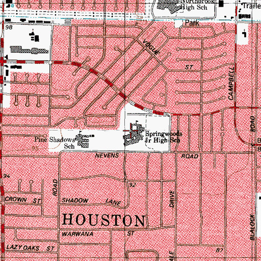 Topographic Map of Springwoods Junior High School, TX