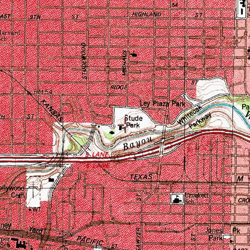 Topographic Map of Stude Park, TX