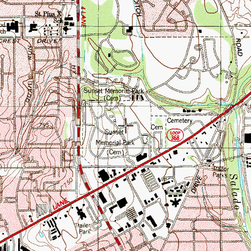 Topographic Map of Sunset Memorial Park, TX
