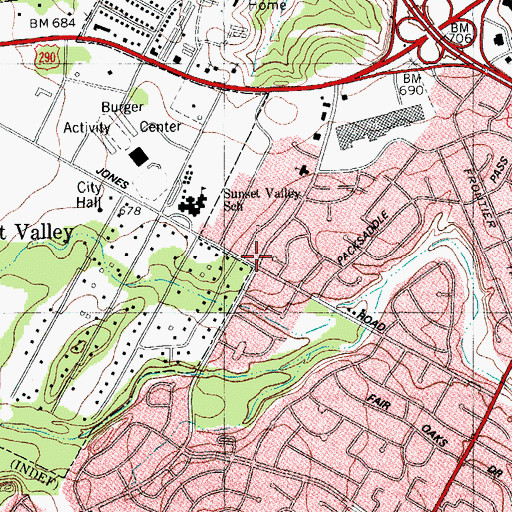 Topographic Map of Sunset Valley, TX