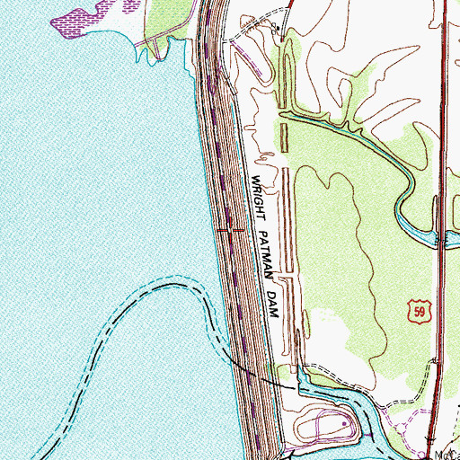 Topographic Map of Texarkana Dam, TX