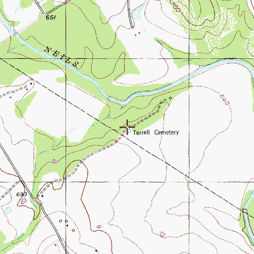 Topographic Map of Terrell Cemetery, TX