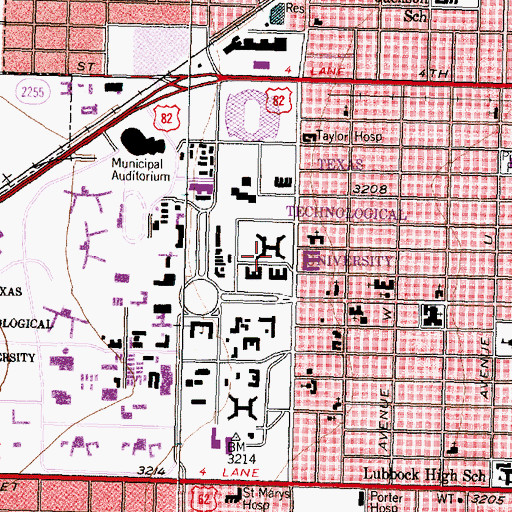 Topographic Map of Texas Technological University, TX