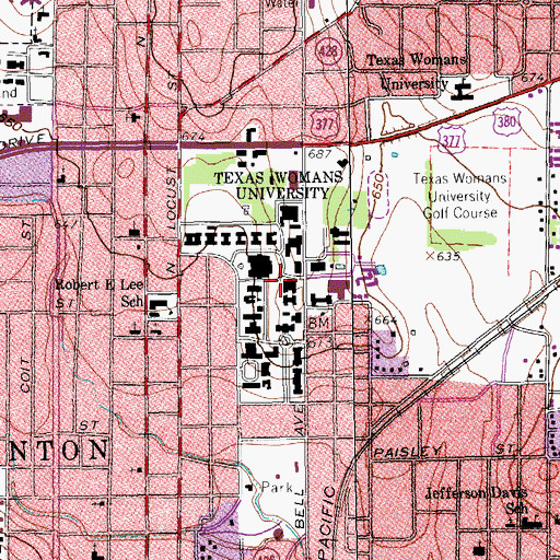 Topographic Map of Texas Womans University, TX