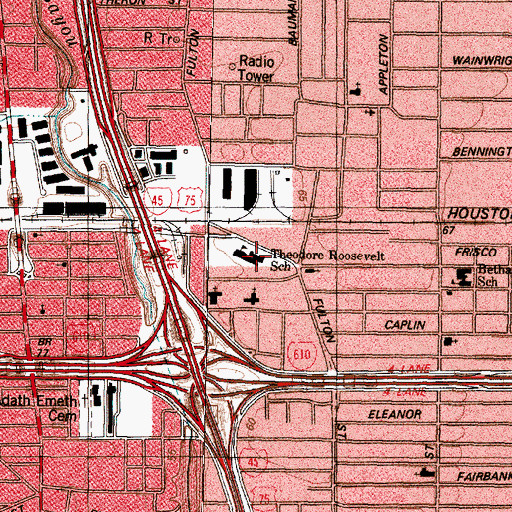Topographic Map of Theodore Roosevelt School, TX