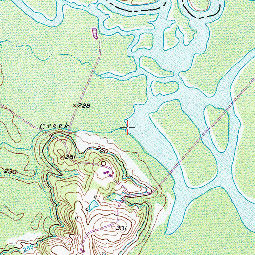 Topographic Map of Thomas Creek, TX