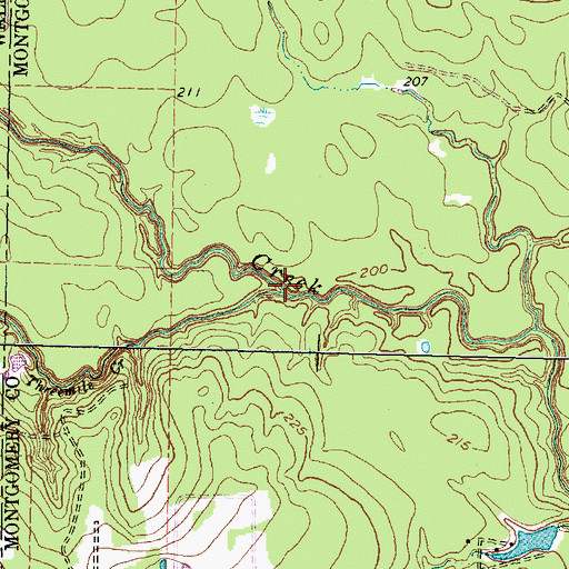 Topographic Map of Threemile Creek, TX