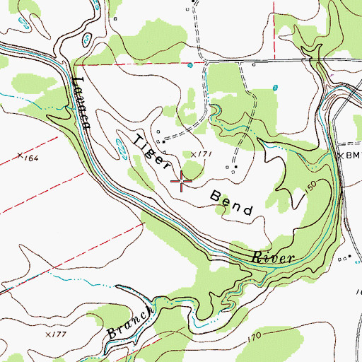 Topographic Map of Tiger Bend, TX
