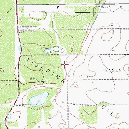 Topographic Map of Tijerina Oil Field, TX