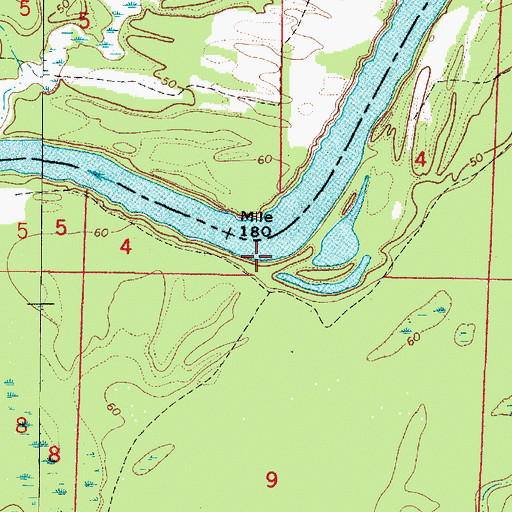 Topographic Map of Oakchi Landing East (historical), AL