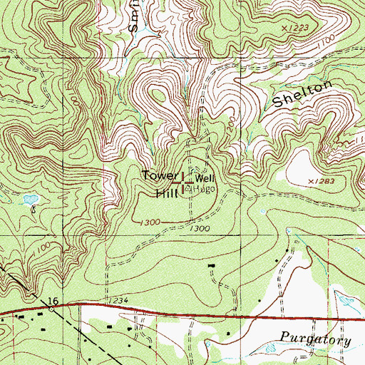 Topographic Map of Tower Hill, TX