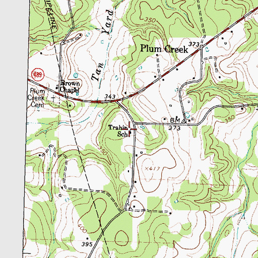 Topographic Map of Trahin School, TX