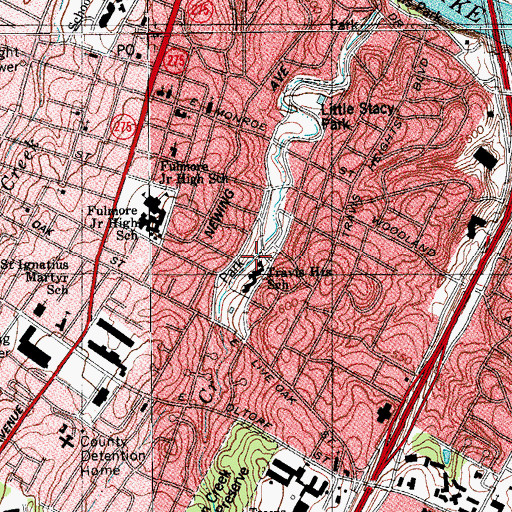 Topographic Map of Travis Heights School, TX