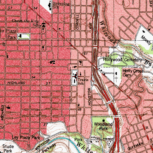 Topographic Map of Travis School, TX