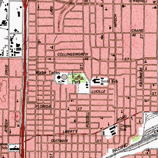 Topographic Map of Tuffly Park, TX