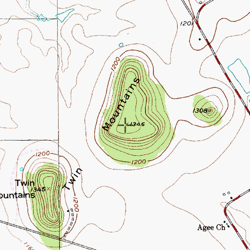 Topographic Map of Twin Mountains, TX