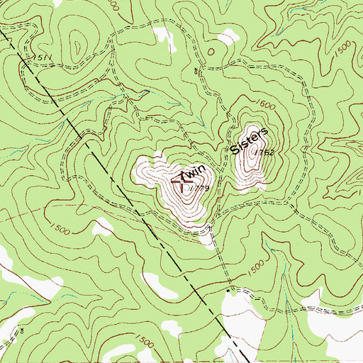 Topographic Map of Twin Sisters, TX