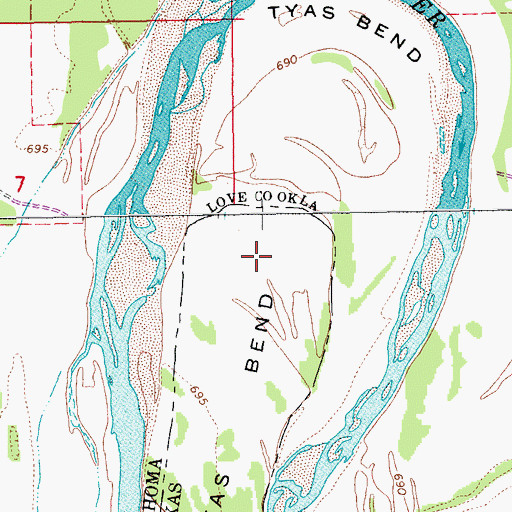 Topographic Map of Tyas Bend, TX