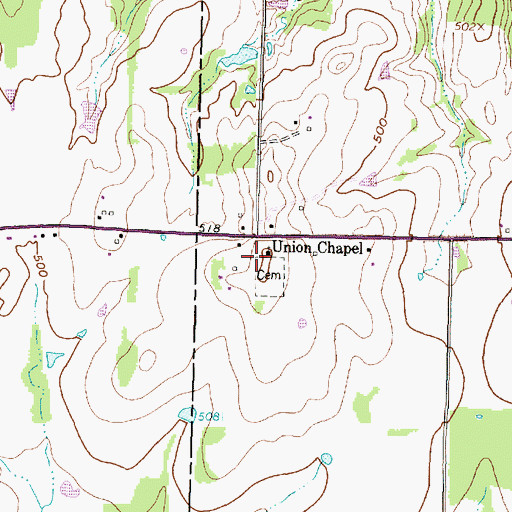 Topographic Map of Union Chapel, TX
