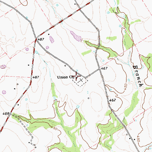 Topographic Map of Union Church, TX