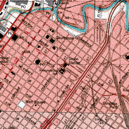 Topographic Map of Union Station, TX