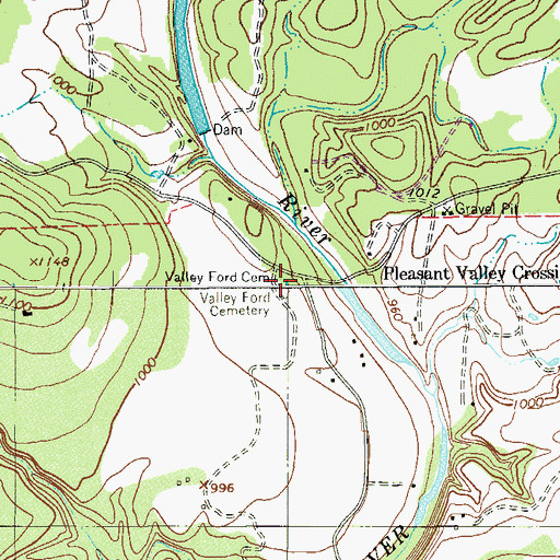 Topographic Map of Pleasant Valley Cemetery, TX