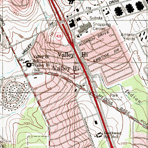 Topographic Map of Valley Hi, TX