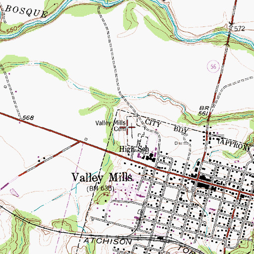 Topographic Map of Valley Mills Cemetery, TX