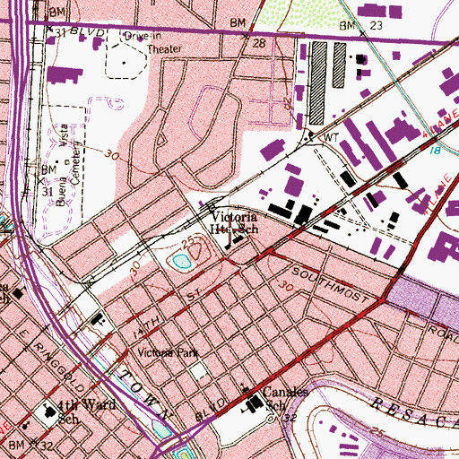Topographic Map of Victoria Heights Elementary School, TX