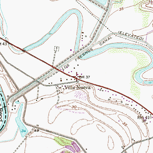 Topographic Map of Villa Nueva, TX