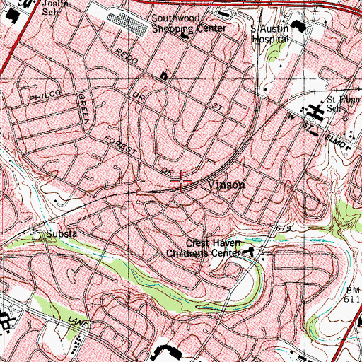 Topographic Map of Vinson, TX