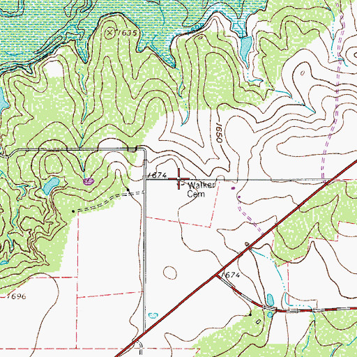 Topographic Map of Walker Cemetery, TX