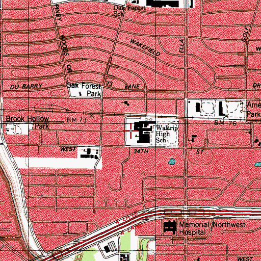 Topographic Map of Waltrip High School, TX